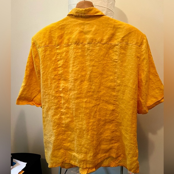 100% Linen Golden Yellow Embroidered Short Sleeve Button-Down Shirt Size 20 - Picture 2 of 6